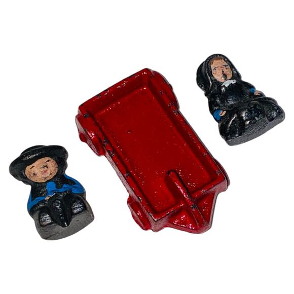Vintage Cast Iron Blue Amish Boy Girl Red Wagon 1997 John Wright Figurines  A926 - Picture 10 of 10